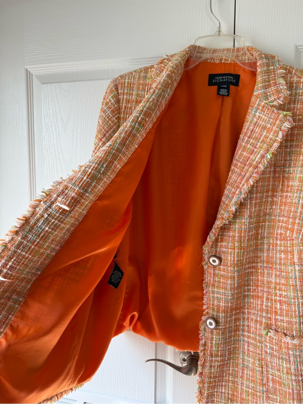 Jones New York Signature Orange Tweed Lined Blazer W/ Front Pockets Size 20W - Picture 3 of 13